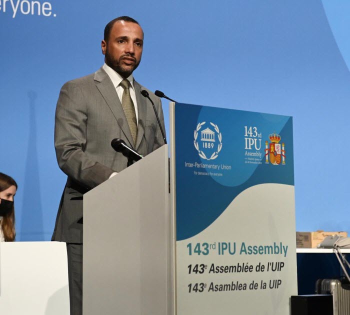 الغانم متحدثا امس أمام الجمعية العامة لمؤتمر الاتحاد البرلماني الدولي الـ 143 
